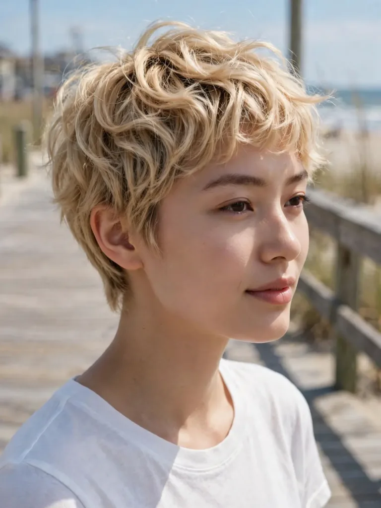 Lived-in wavy pixie with tousled beachy texture