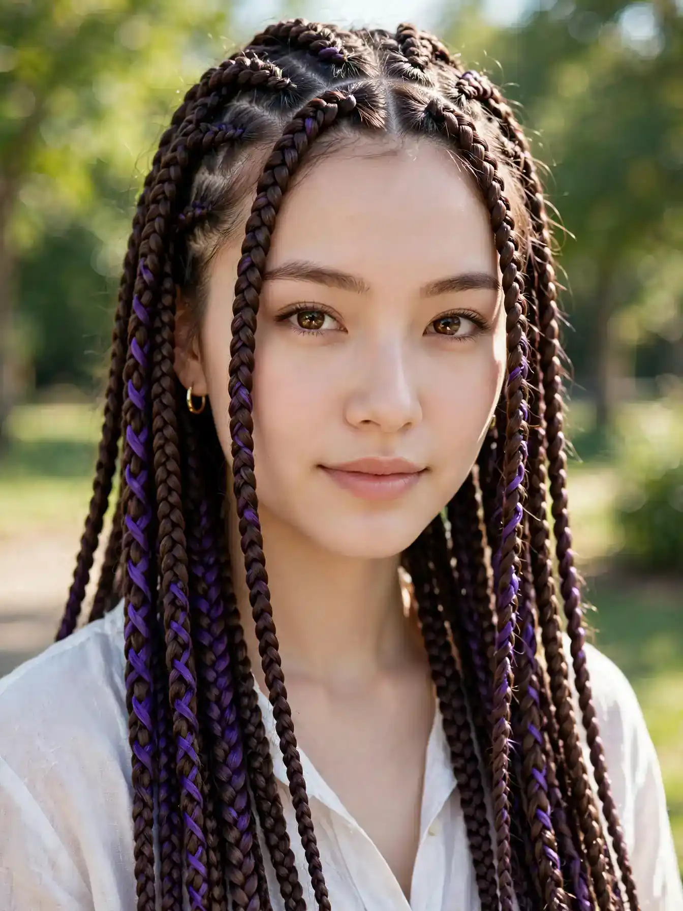 Plum brown braids with violet woven sections