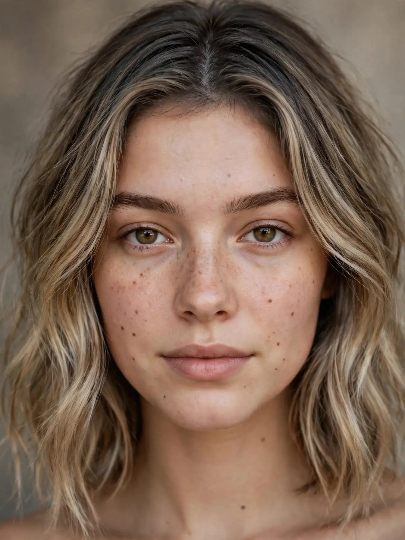 Fresh root smudge refresh on grown-out ashy bronde melt