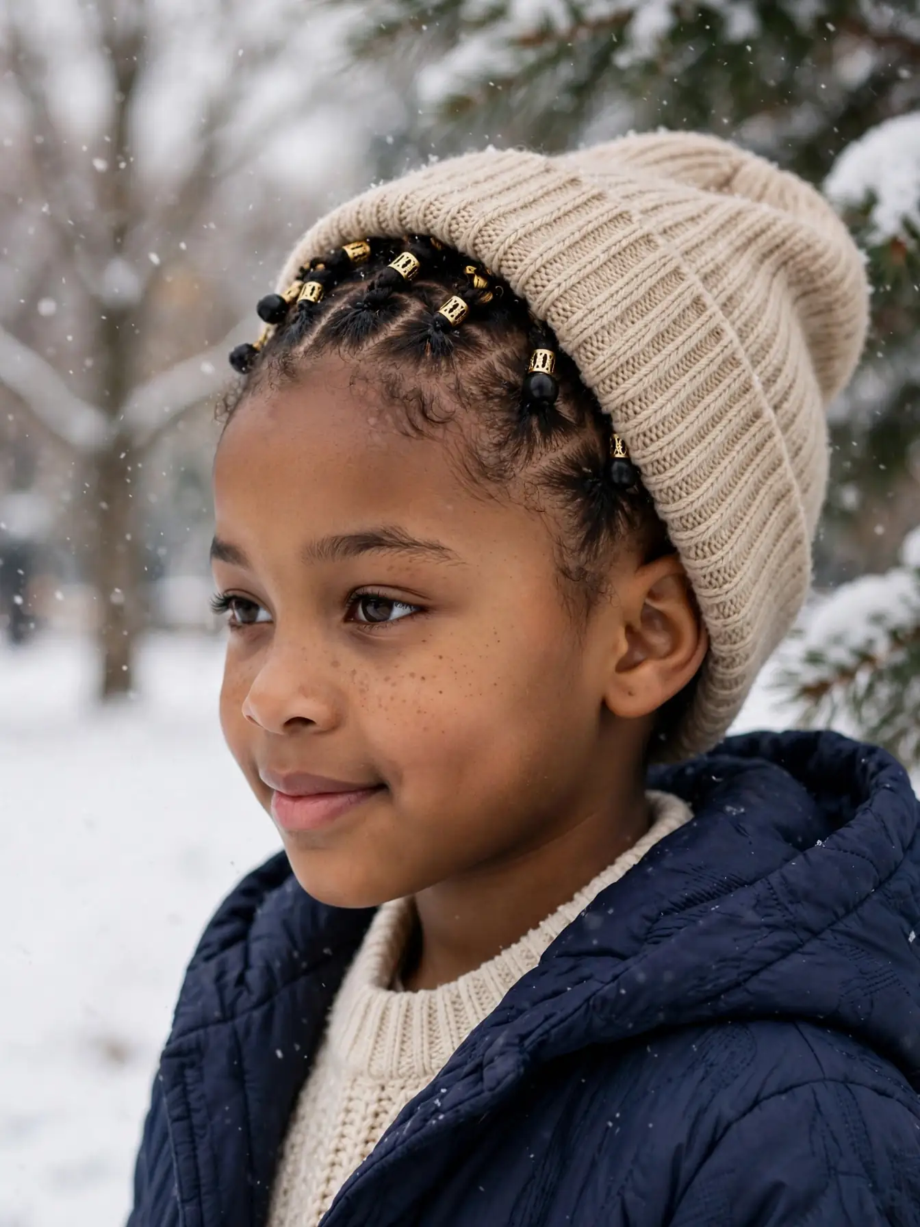 22 Winter Natural Hairstyles For Kids They'll Love 25 braided front with ends tucked under a knit beanie for kids