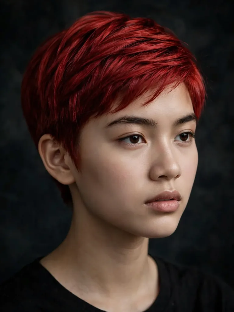 Cherry red pixie with glossy vivid color