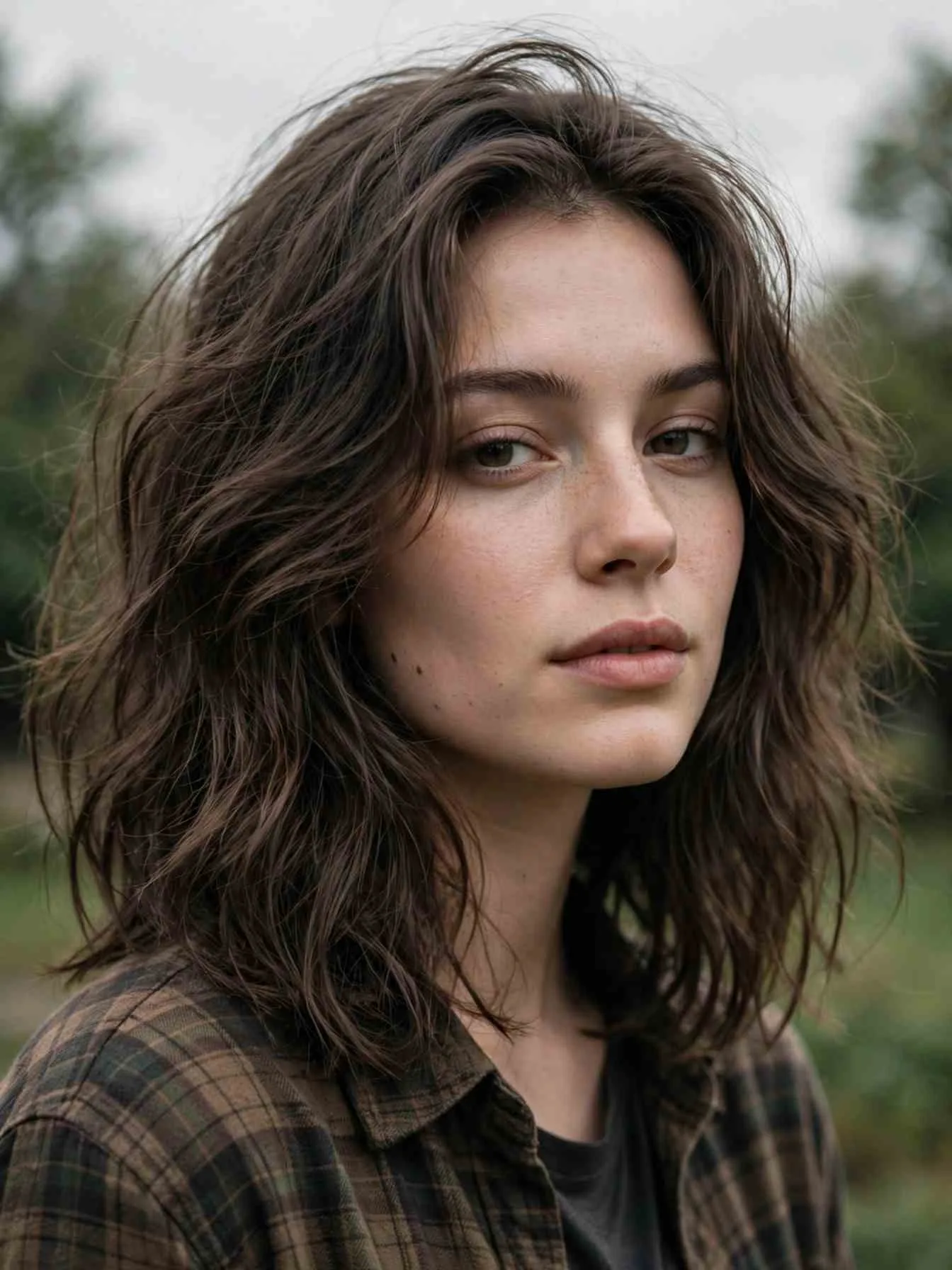 Smoky lived-in brunette with soft grown-out dimension