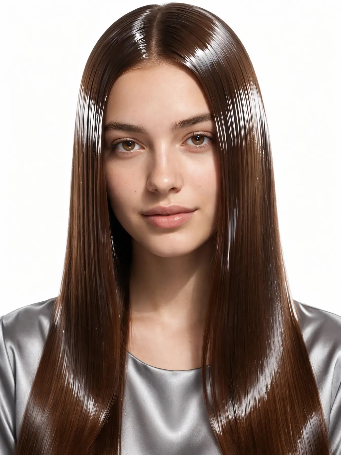 Glass-Hair Milk Chocolate Ultra-glossy glass hair in milk chocolate brown hair color