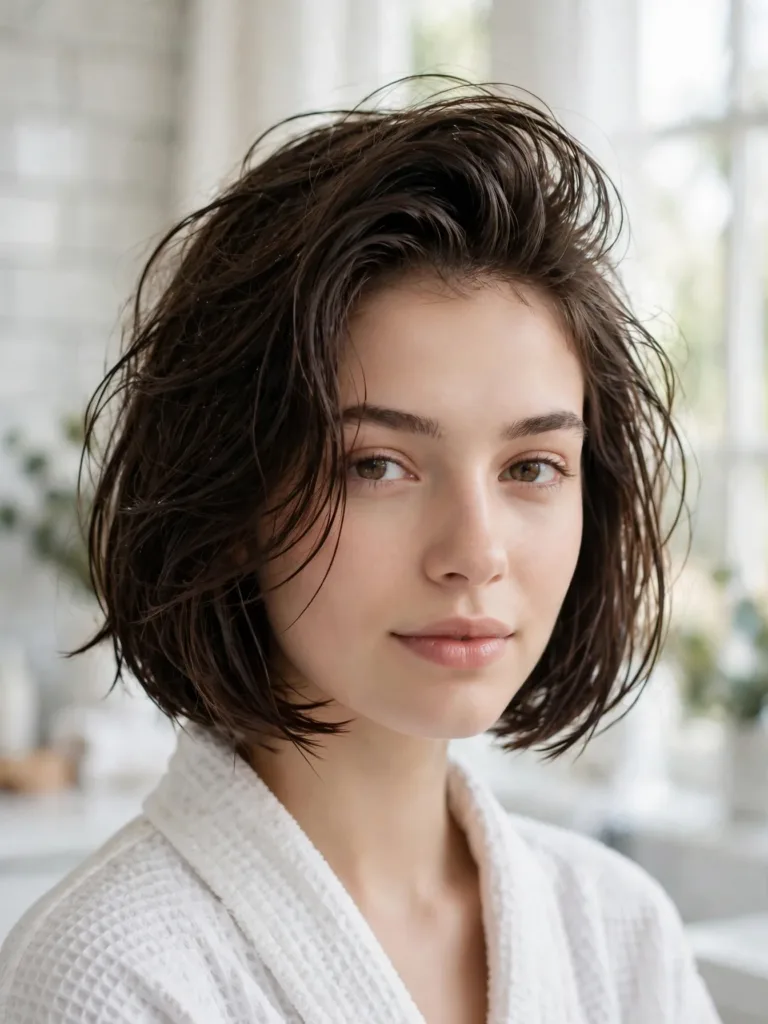 Italian Bob Haircut: The Full Guide to Getting It Right 6 Woman flip-drying Italian bob upside down with hairdryer for root volume