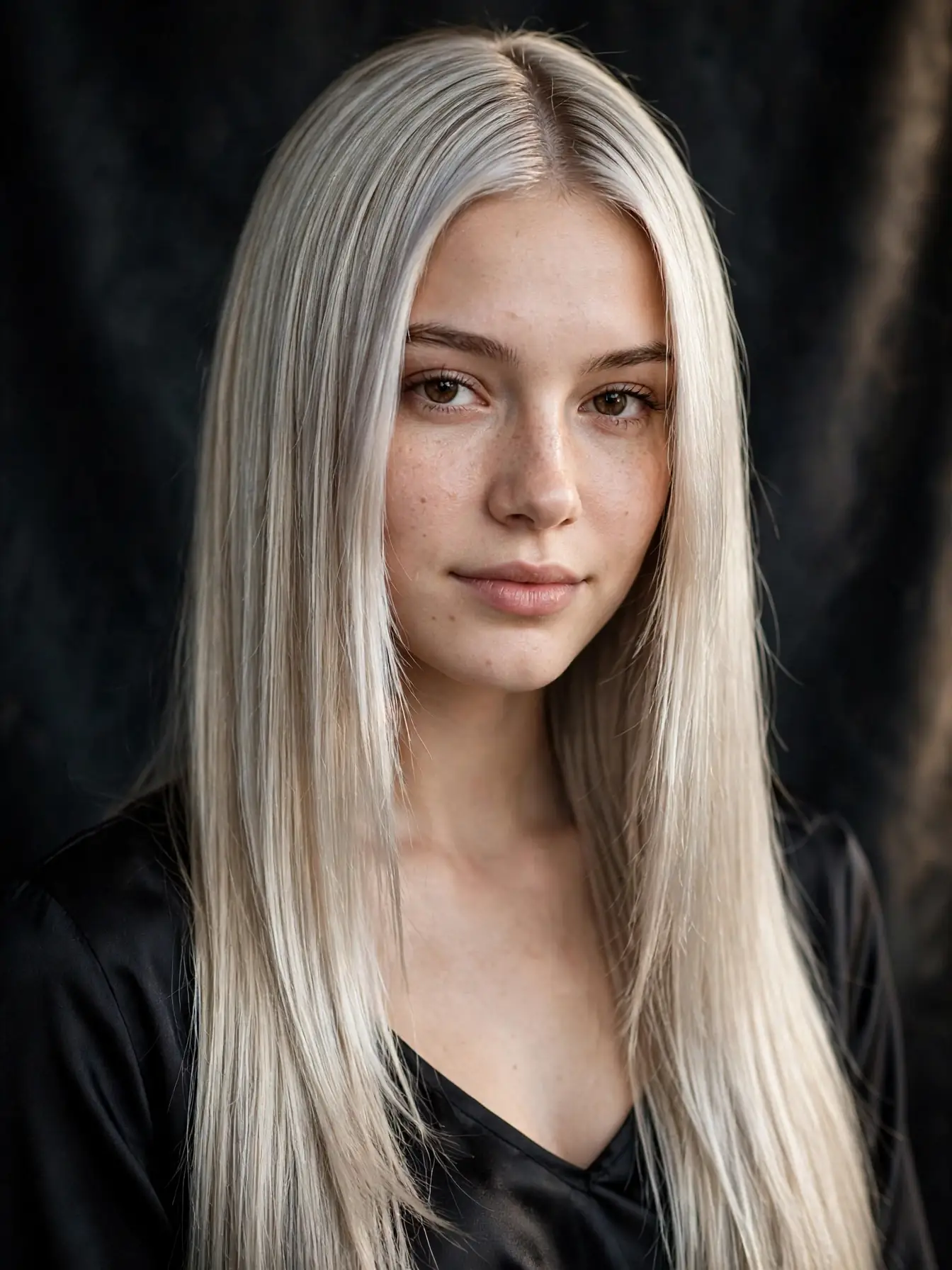 Moonlight silver blonde hair with high glass shine on a woman