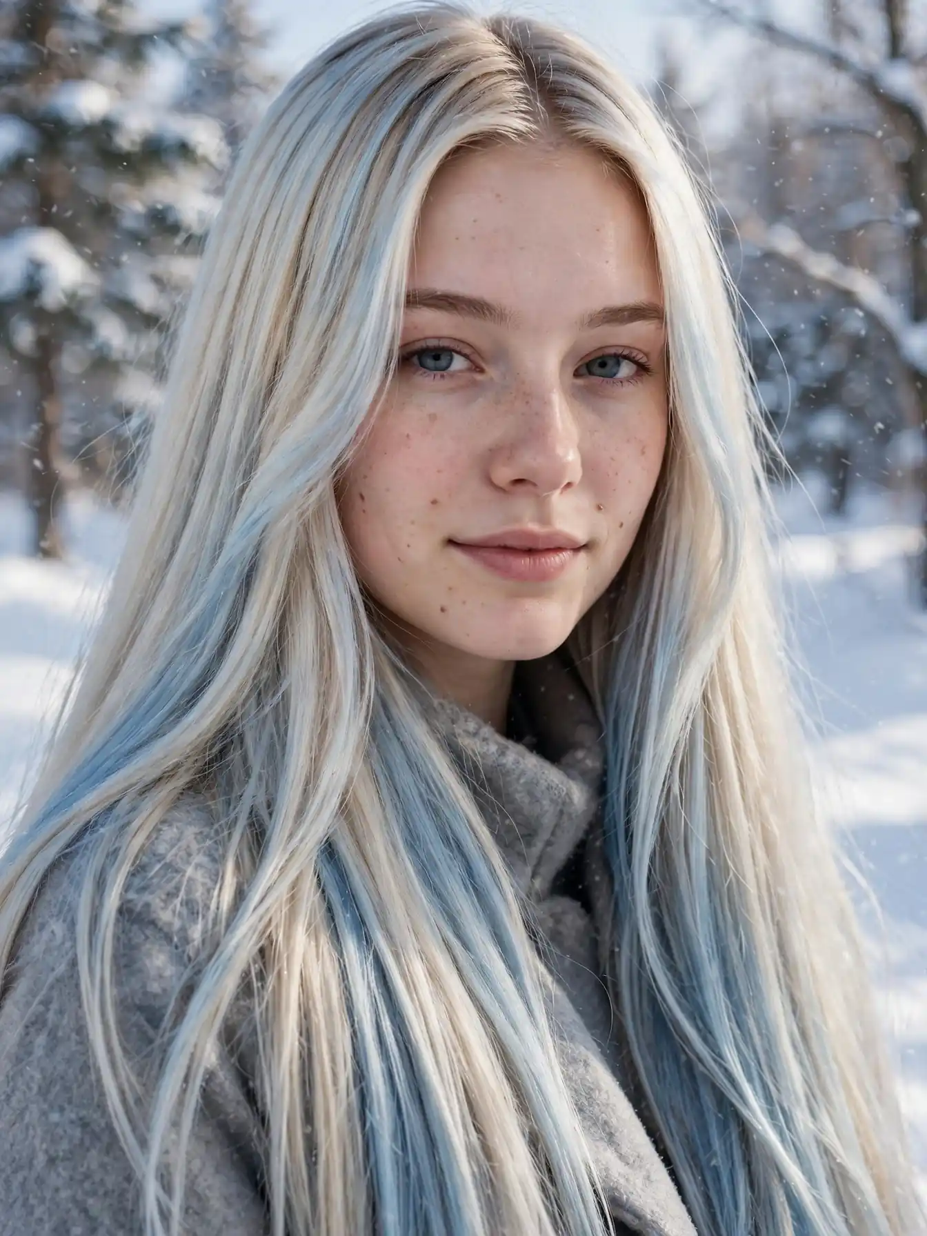 Glacier icy blonde hair with blue-toned reflect on a woman