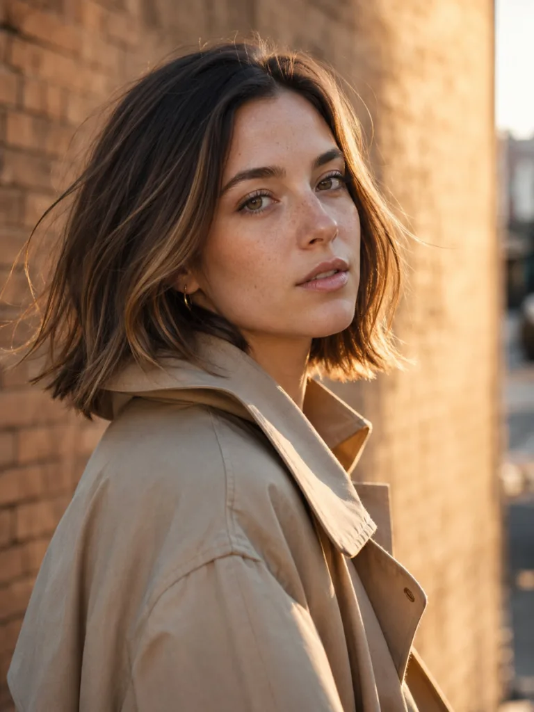 mushroom brown lob hair balayage collarbone length golden hour