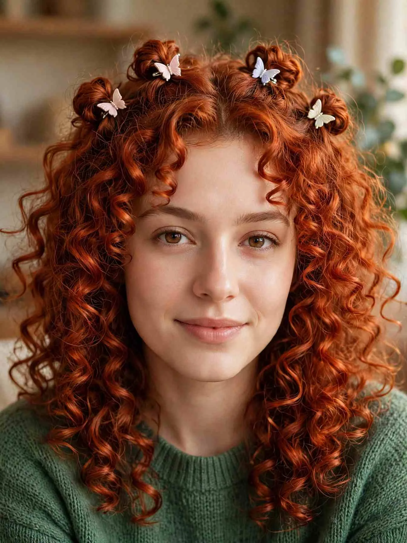 Defined curls with mini butterfly clips on the curl clump tips