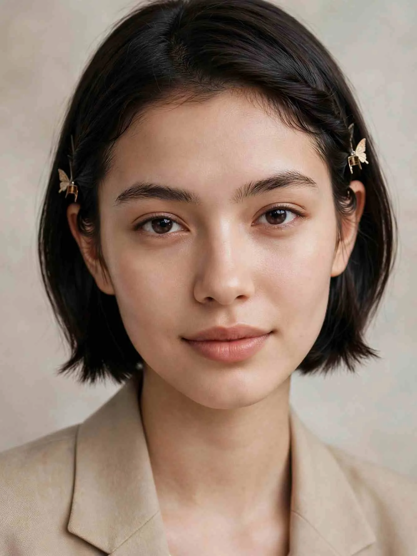 Short bob with temple sections twisted and clipped behind the ears