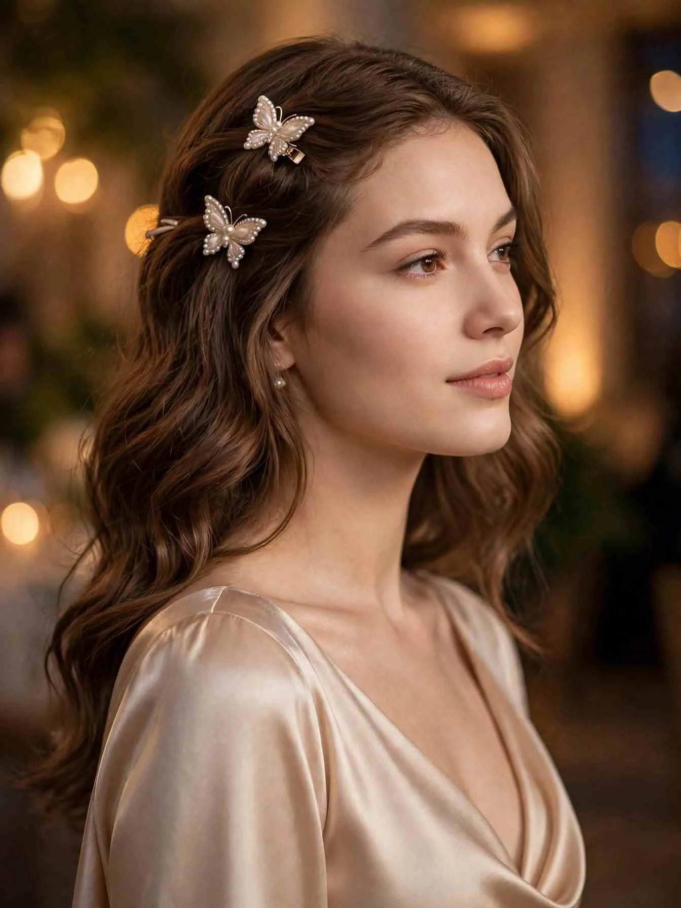Wedding-guest twist pinned with pearl butterfly clips