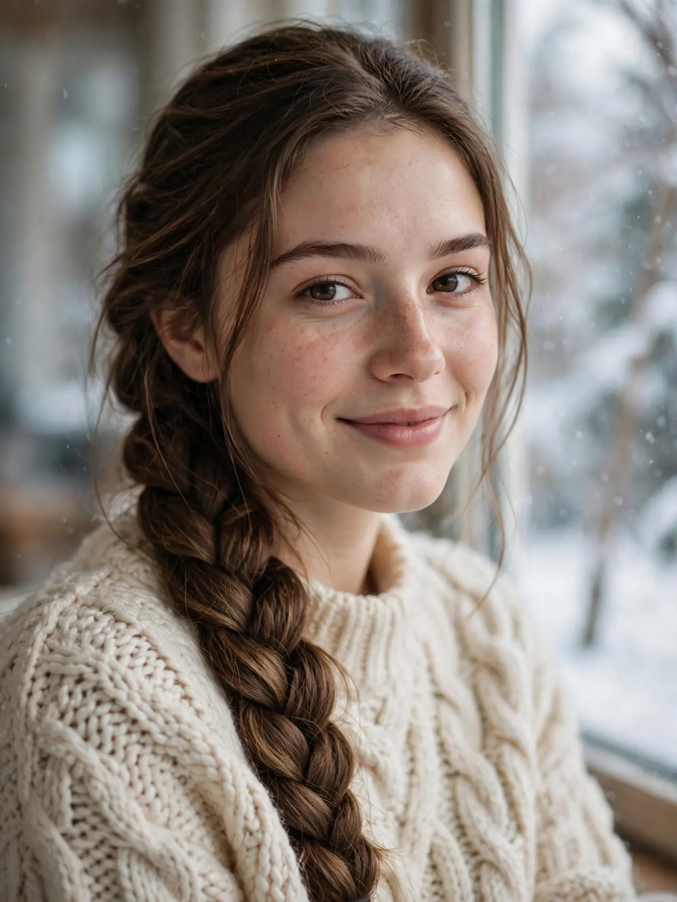 22 Cozy Winter Braid Hairstyles to Try This Season 1 Winter braid hairstyles: a cozy Dutch braid on a young woman wearing a knit sweater in soft winter light