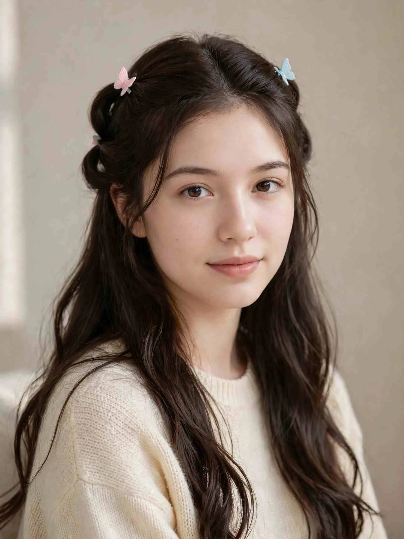 Butterfly clip hairstyles: half-up style with pastel butterfly clips holding twisted sections