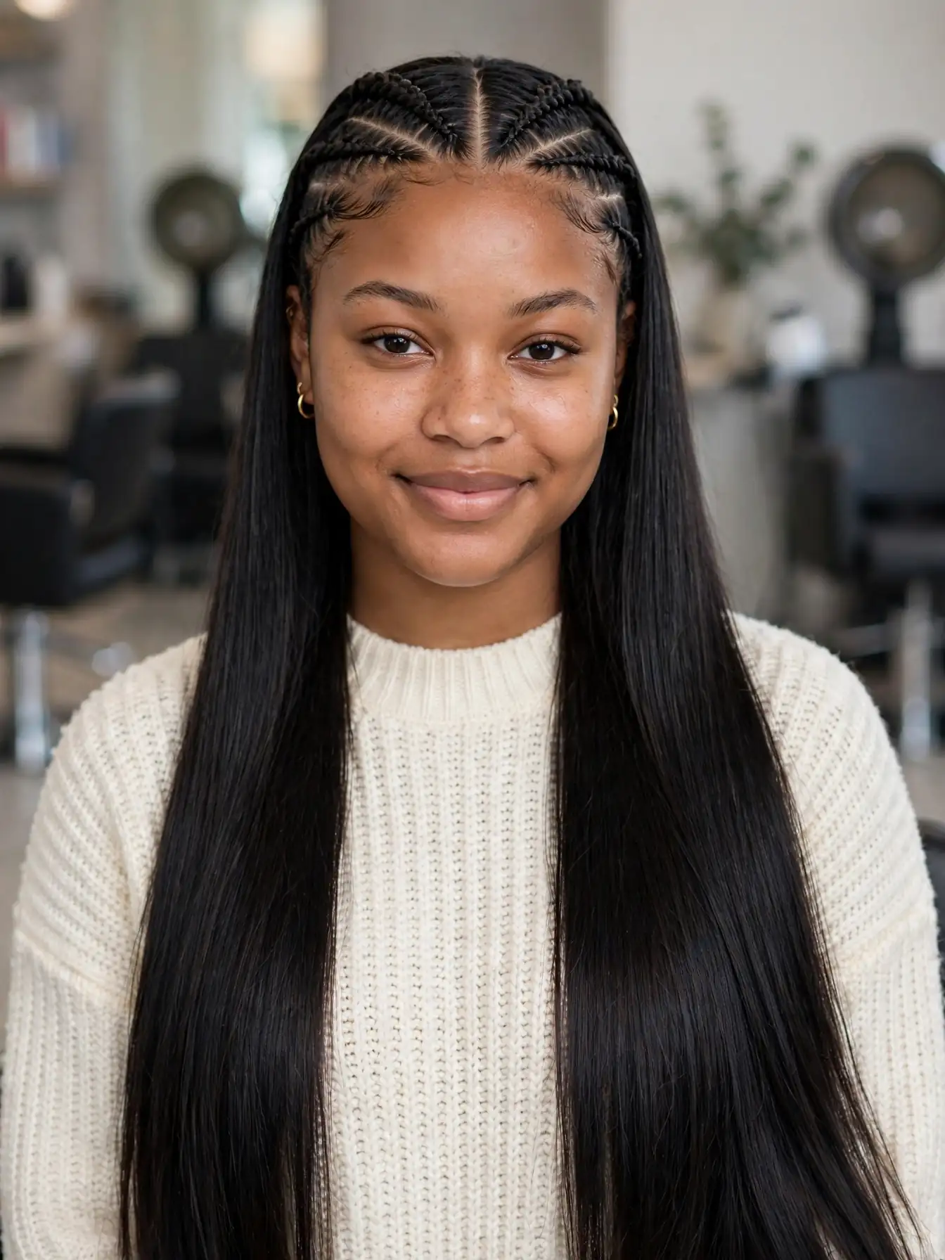 Sew-in braided leave-out hairstyles with a braided front and long flowing bundles