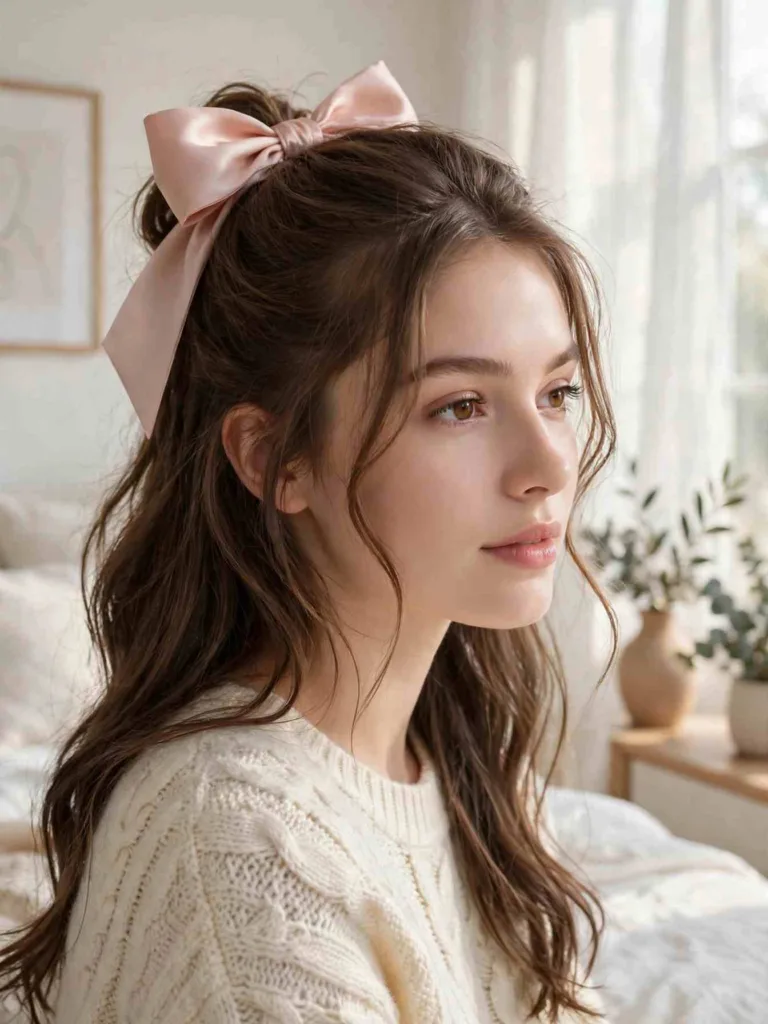 20 easy coquette hairstyles with bows you will adore, starting with this romantic half-up look