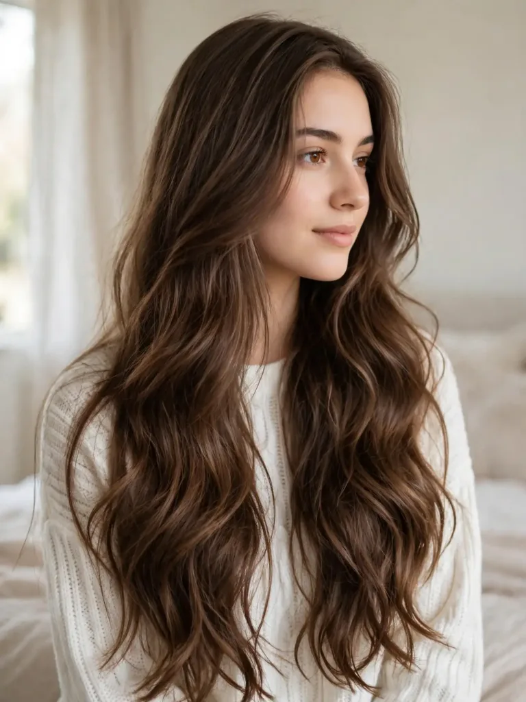 23 Gorgeous Angel Waves Hairstyle Looks To Try Today 5 Woman with a long angel waves hairstyle in soft romantic waves
