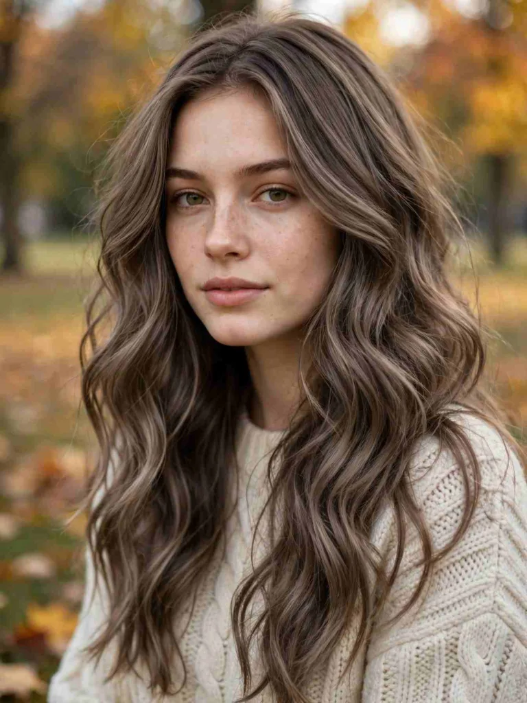 22 Cool Fall Hair Color Ideas Worth Booking This Season 1 cool fall hair color in mushroom brown with soft taupe waves, editorial portrait