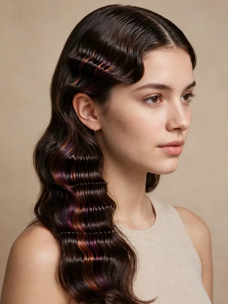 Woman with glossy enchanted crimp texture showing modern crimped hairstyles