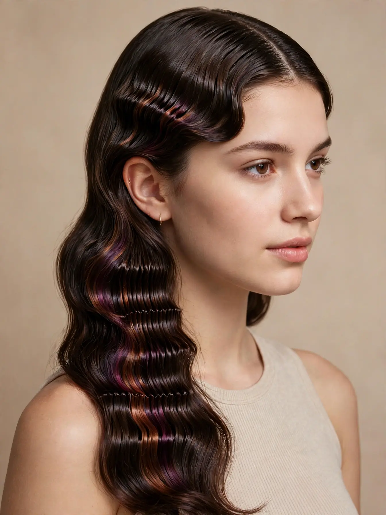 Woman with glossy enchanted crimp texture showing modern crimped hairstyles