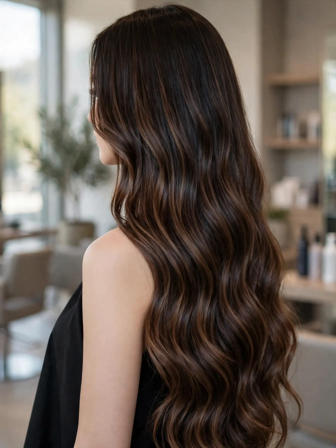 23 Espresso Mocha Balayage Ideas for Glossy Fall Hair 1 Espresso mocha balayage on long glossy wavy brunette hair