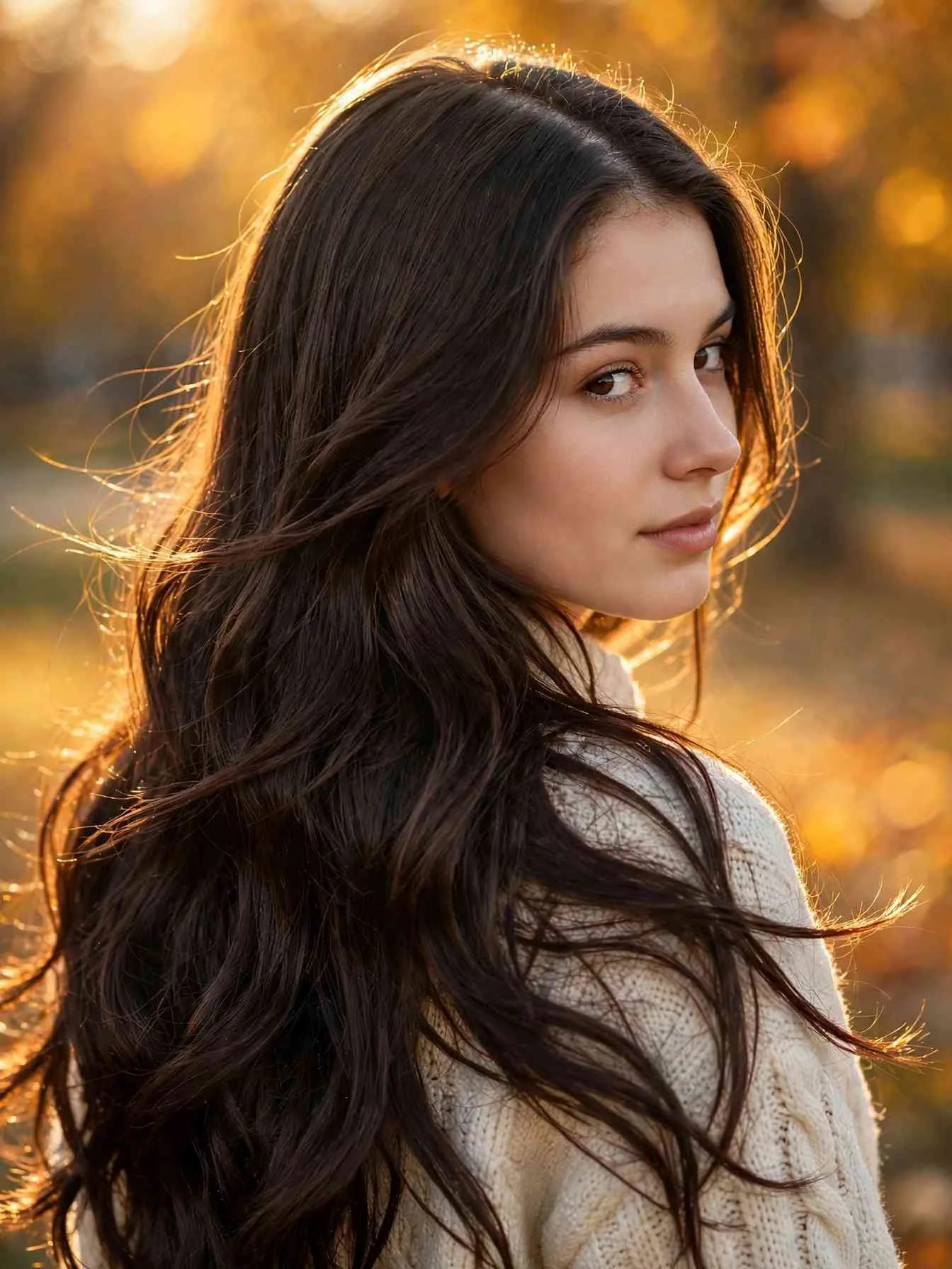 Woman with thick glossy hair in autumn light showing hair fall remedies that work