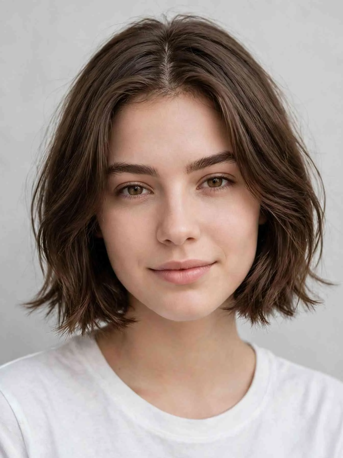 boyfriend bob with a center part and soft undone ends