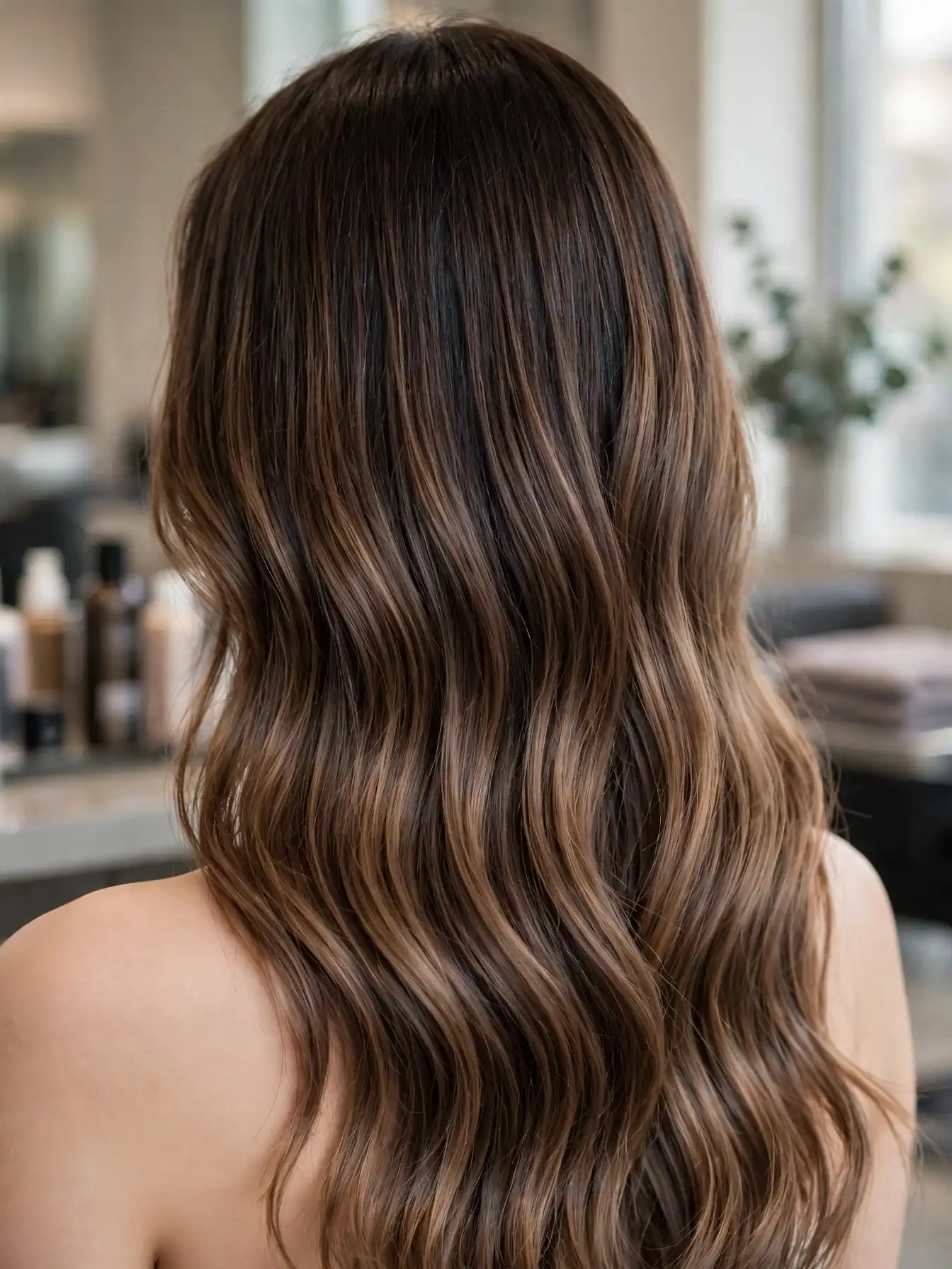 23 Espresso Mocha Balayage Ideas for Glossy Fall Hair 2 Close view of espresso mocha balayage blend on dark brown hair
