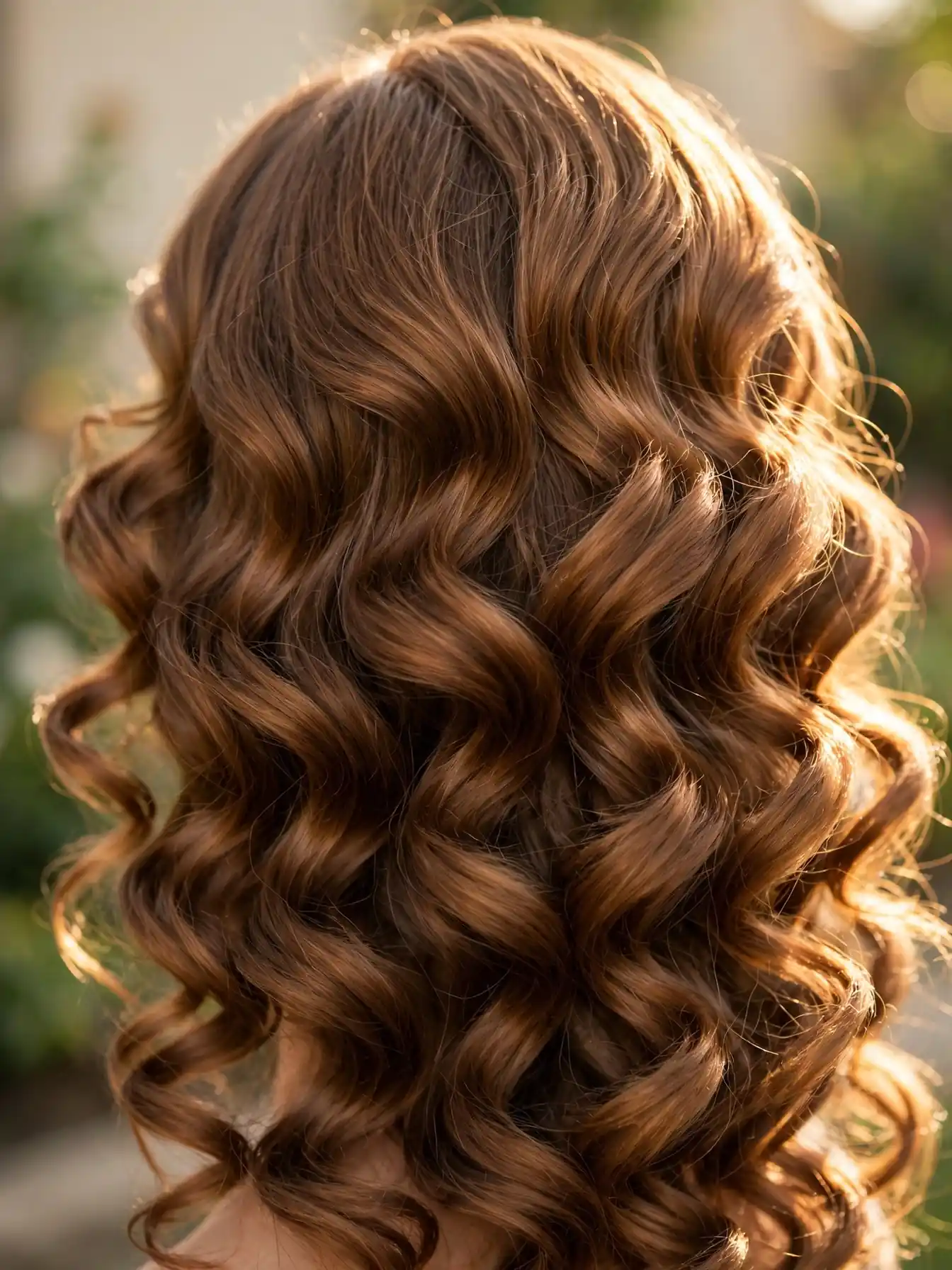 Close-up of big voluminous curls catching the light