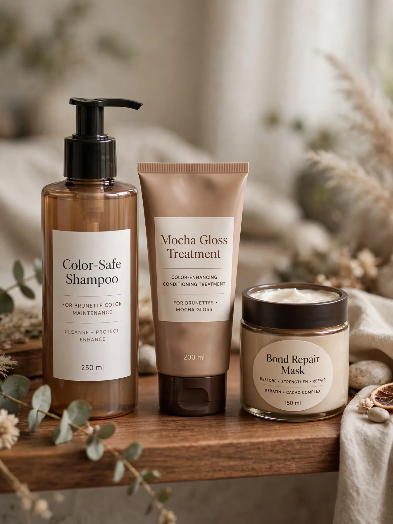 Color-safe shampoo and gloss products for maintaining mocha balayage hair