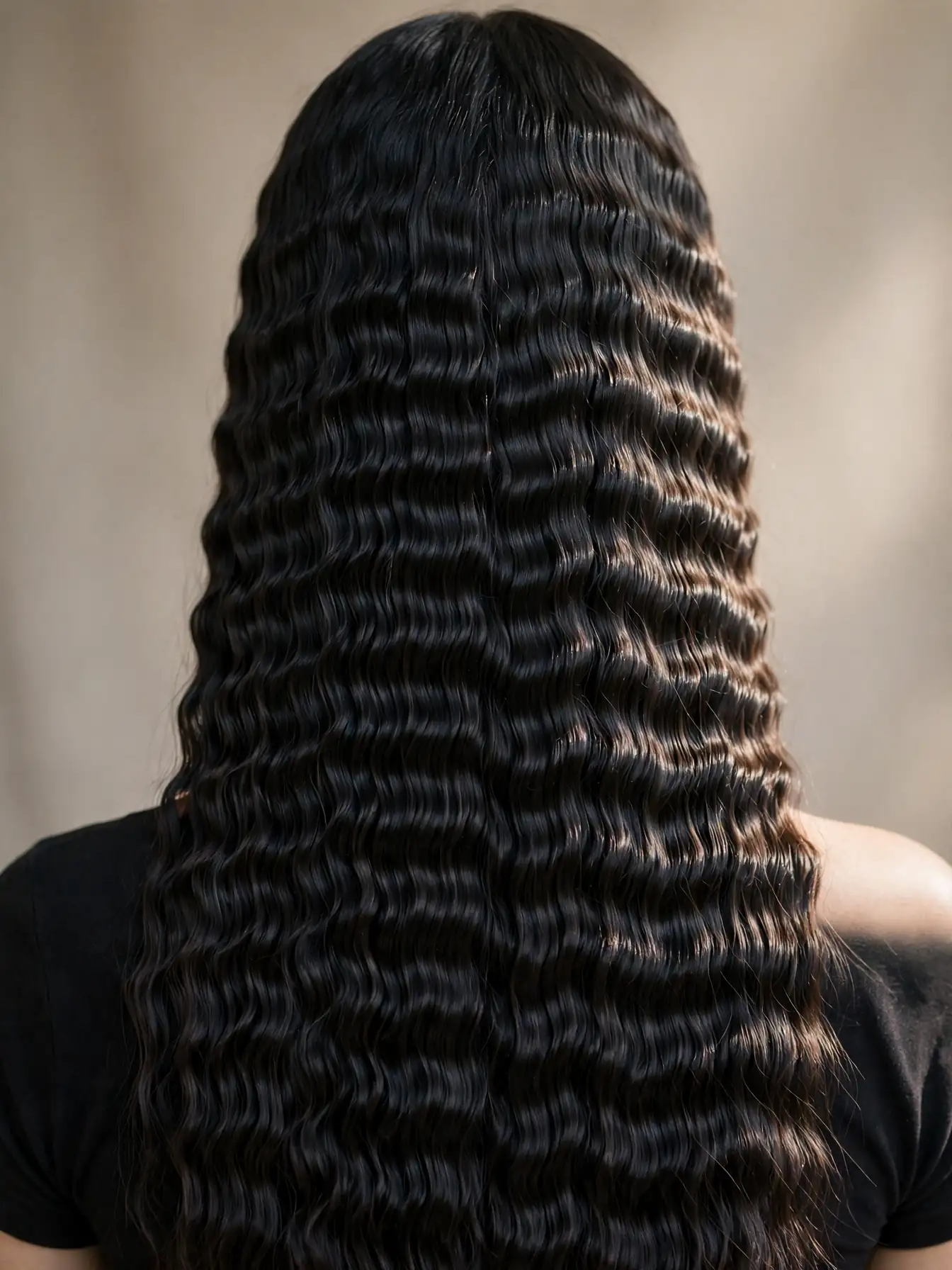 Back view of crimped hairstyles showing ridge detail