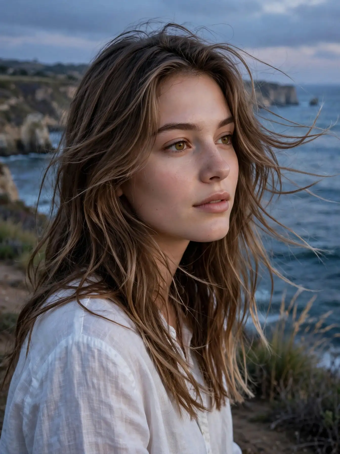 Long layered midnight beach waves with straight ends on a coastal cliff
