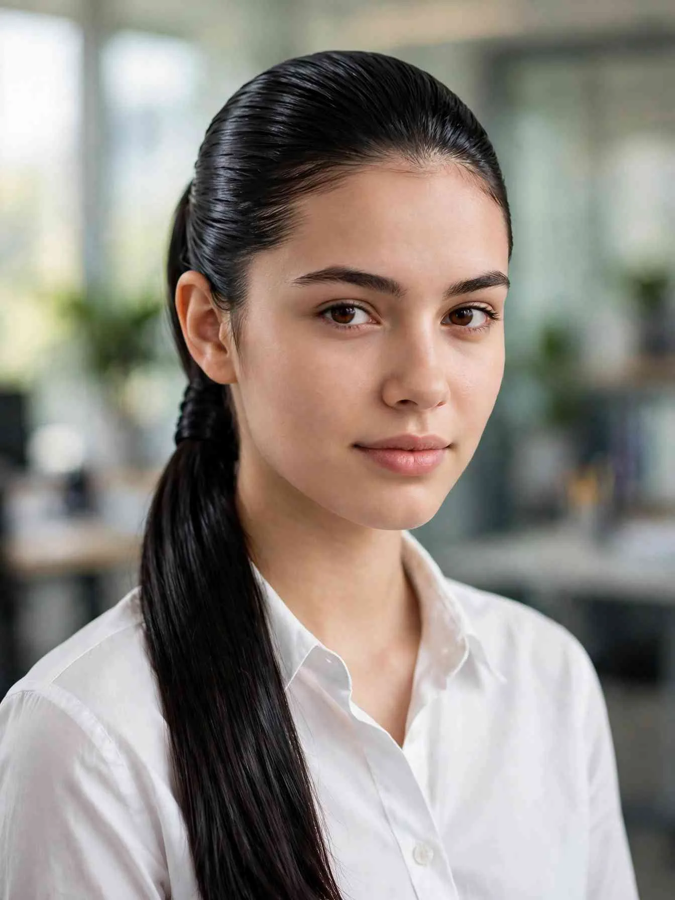 22 Clean Girl Hairstyles to Look Polished Every Day 2 Classic slicked-back ponytail with smooth crown and wrapped base