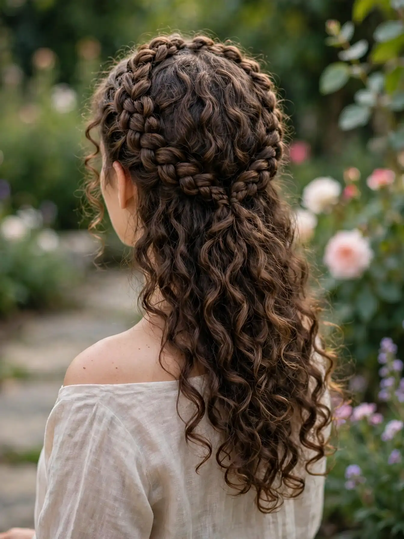 Elegant Updo for Curly Hairstyles: 20 Timeless Ideas 3 Braided curly crown with dutch braids