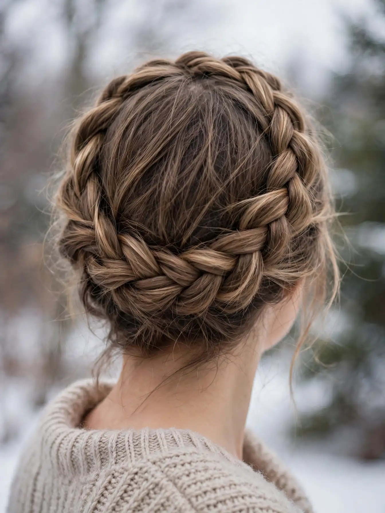 Loose Dutch braid crown wrapped around the head