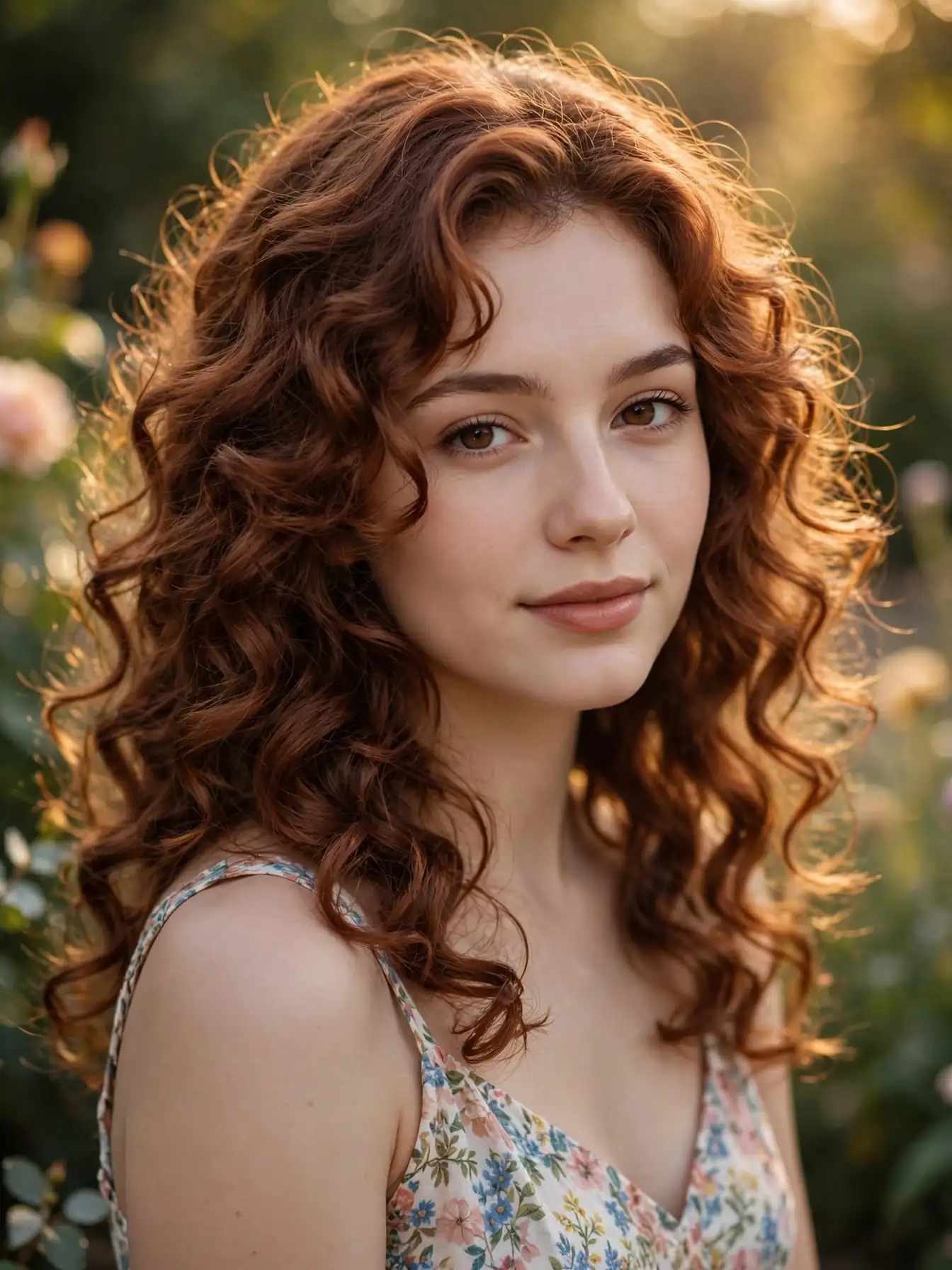 Soft romantic loose curls in auburn hair