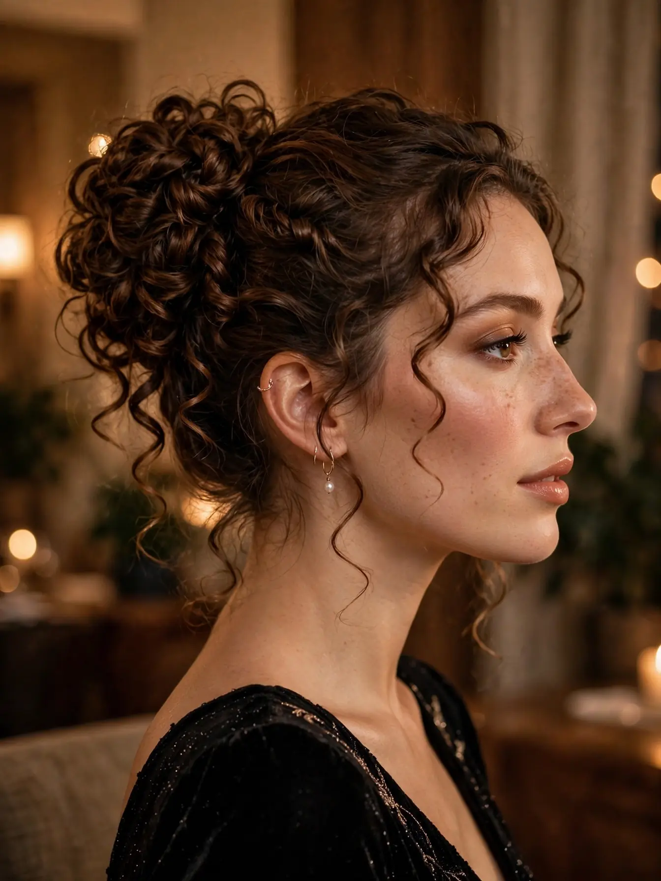 Elegant Updo for Curly Hairstyles: 20 Timeless Ideas 4 Twisted curly bun with dimensional texture