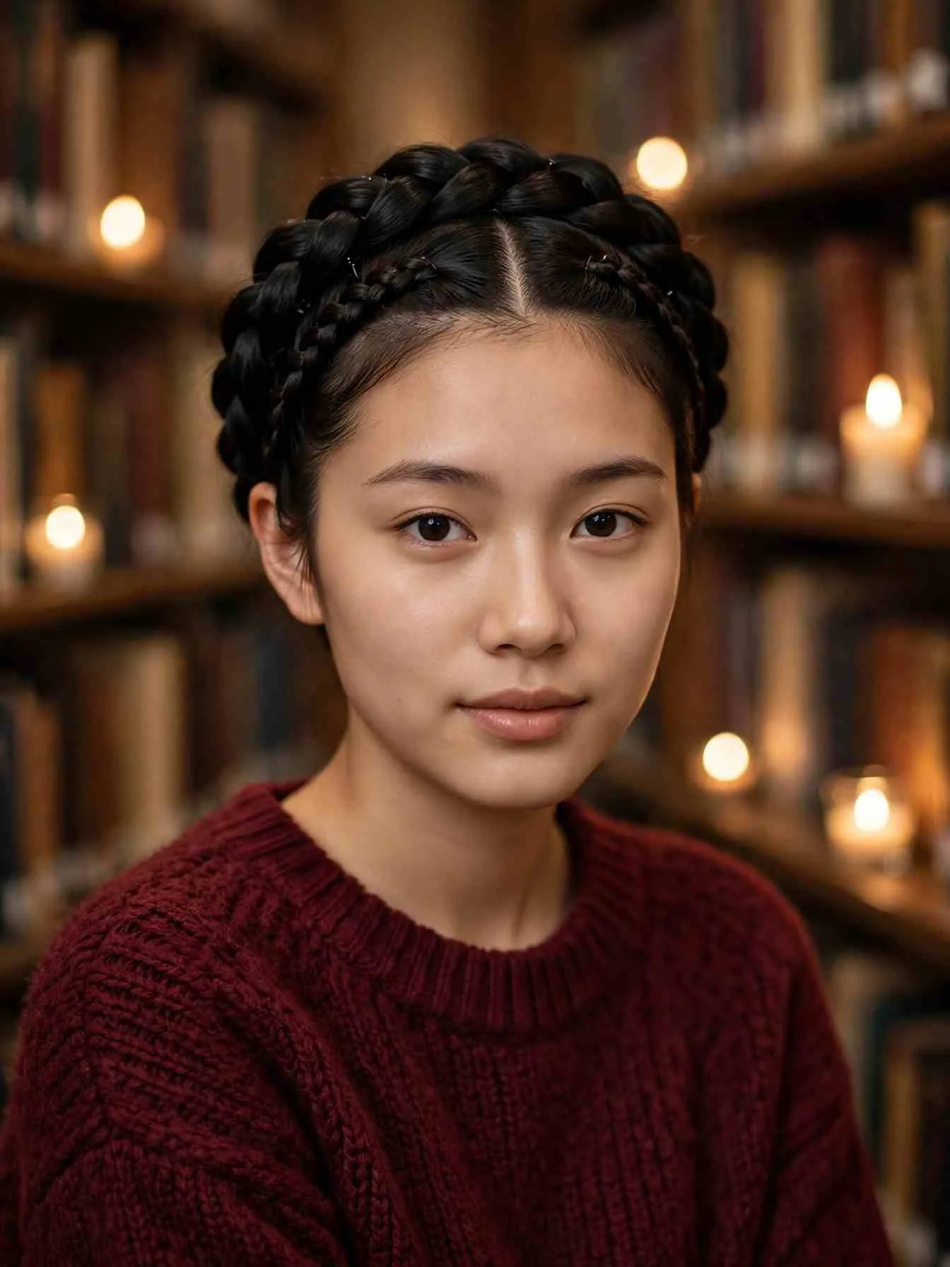 Milkmaid braid crown wrapped over the head on black hair