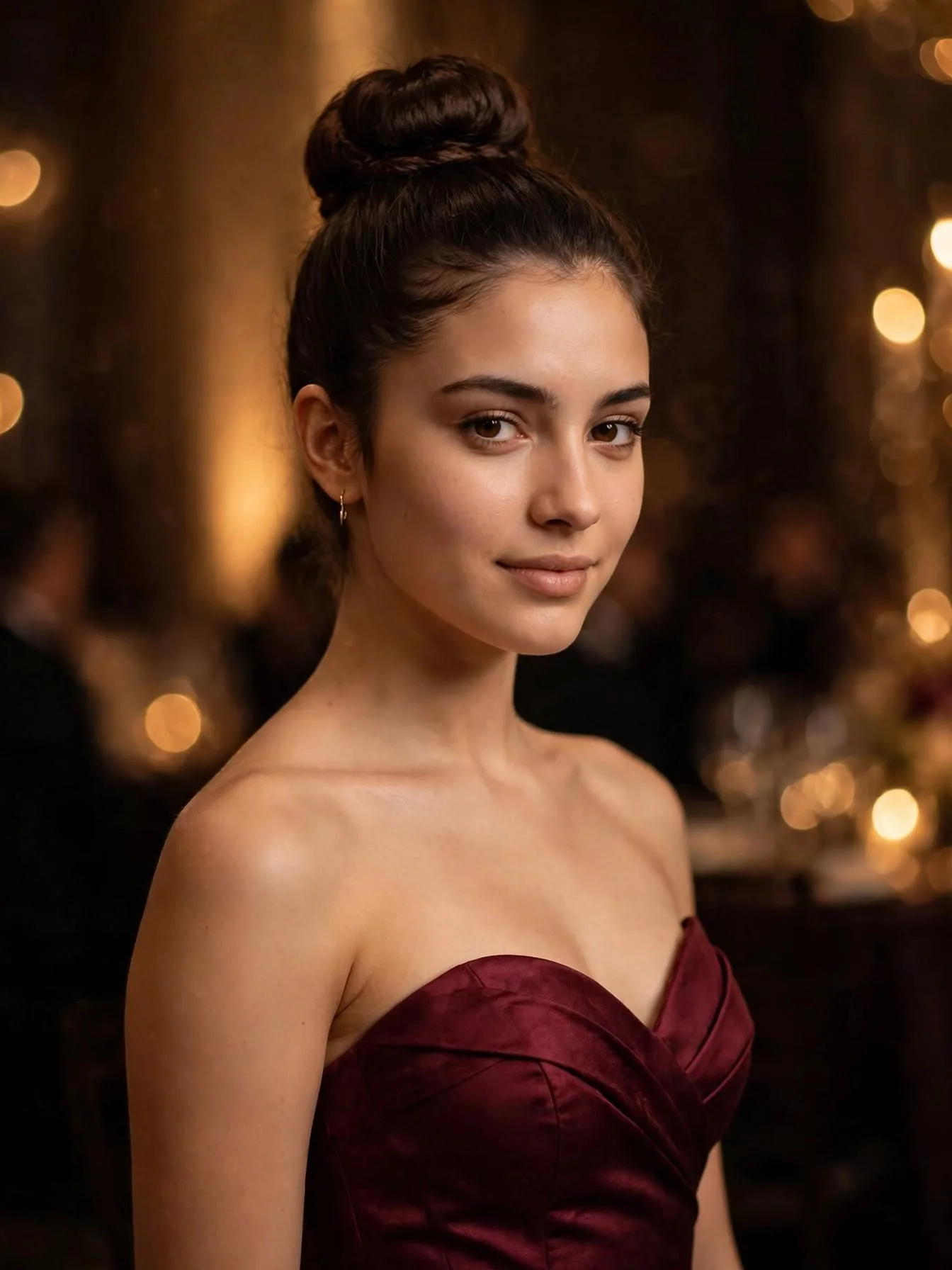 High ballerina bun for a winter formal gala