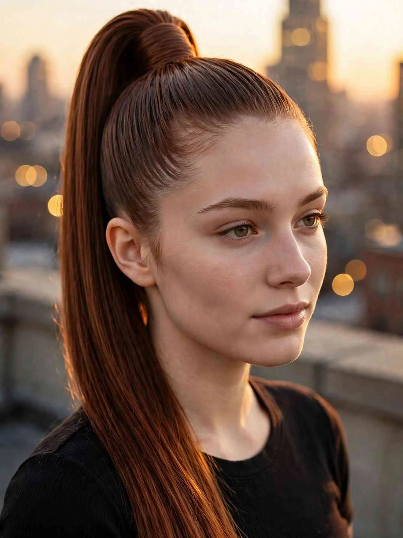 22 Clean Girl Hairstyles to Look Polished Every Day 4 High snatched ponytail with sleek edges and glassy lengths