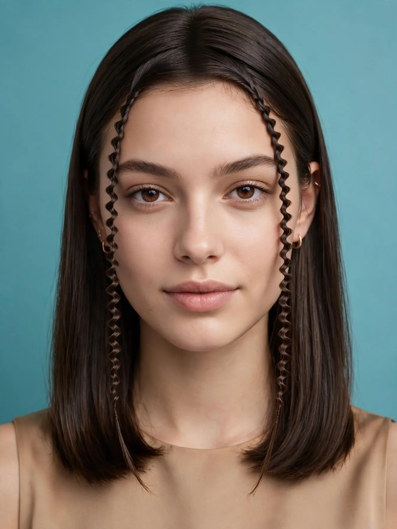 Rogue crimped pieces framing the face in smooth hair