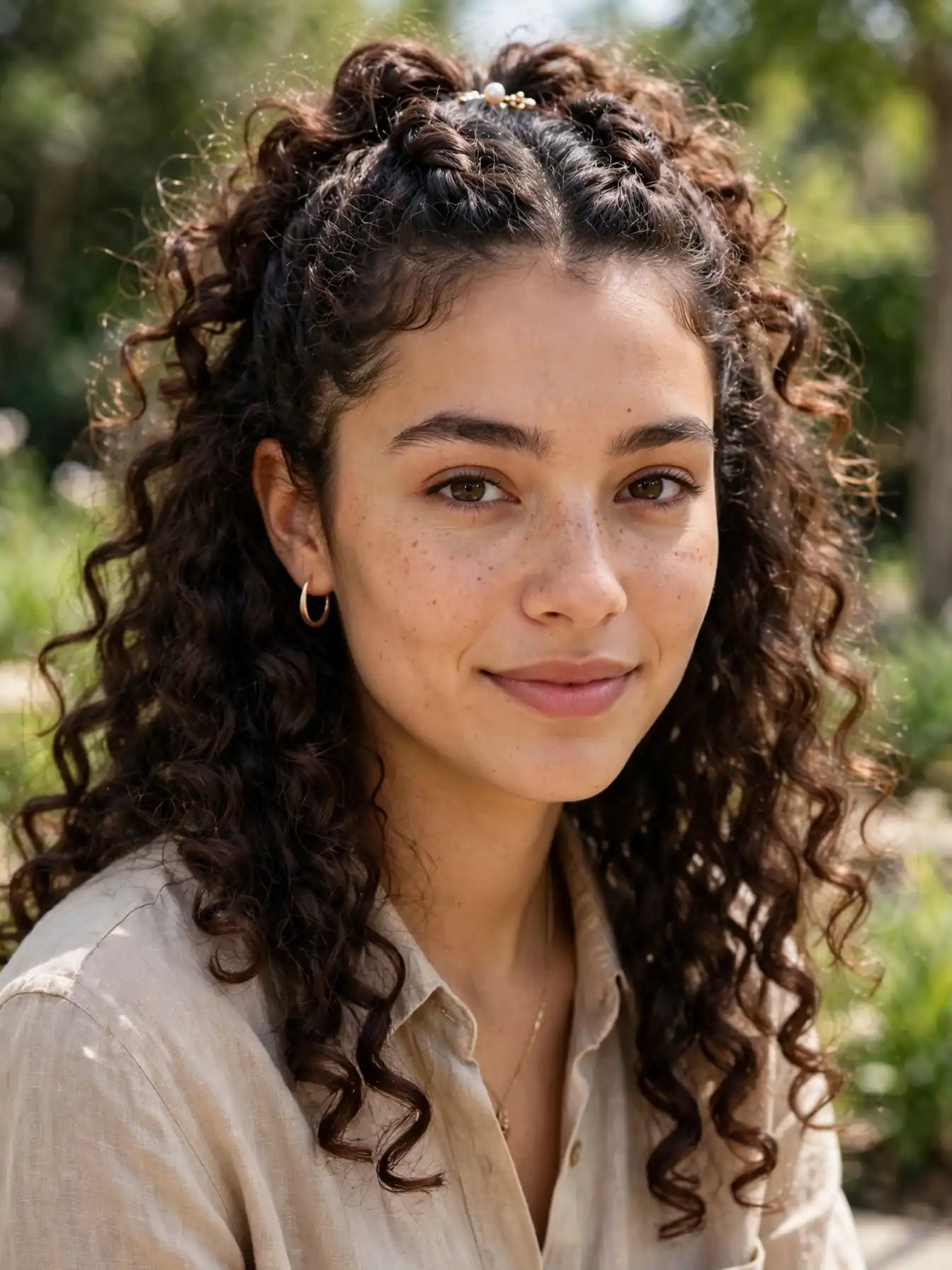 Elegant Updo for Curly Hairstyles: 20 Timeless Ideas 5 Half-up curly twist with flowing curls