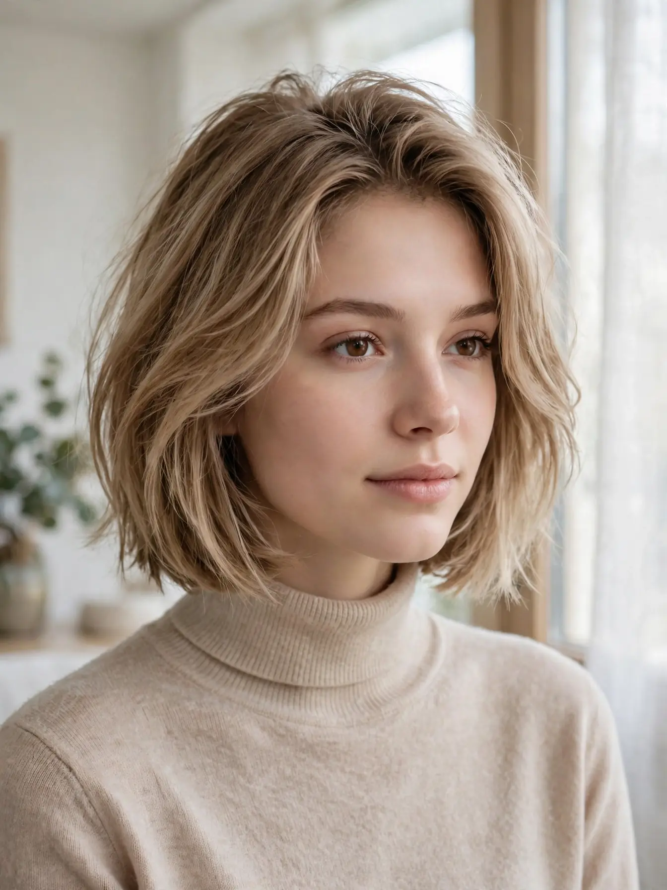 Layered winter bob with light crown layers adding volume to fine hair