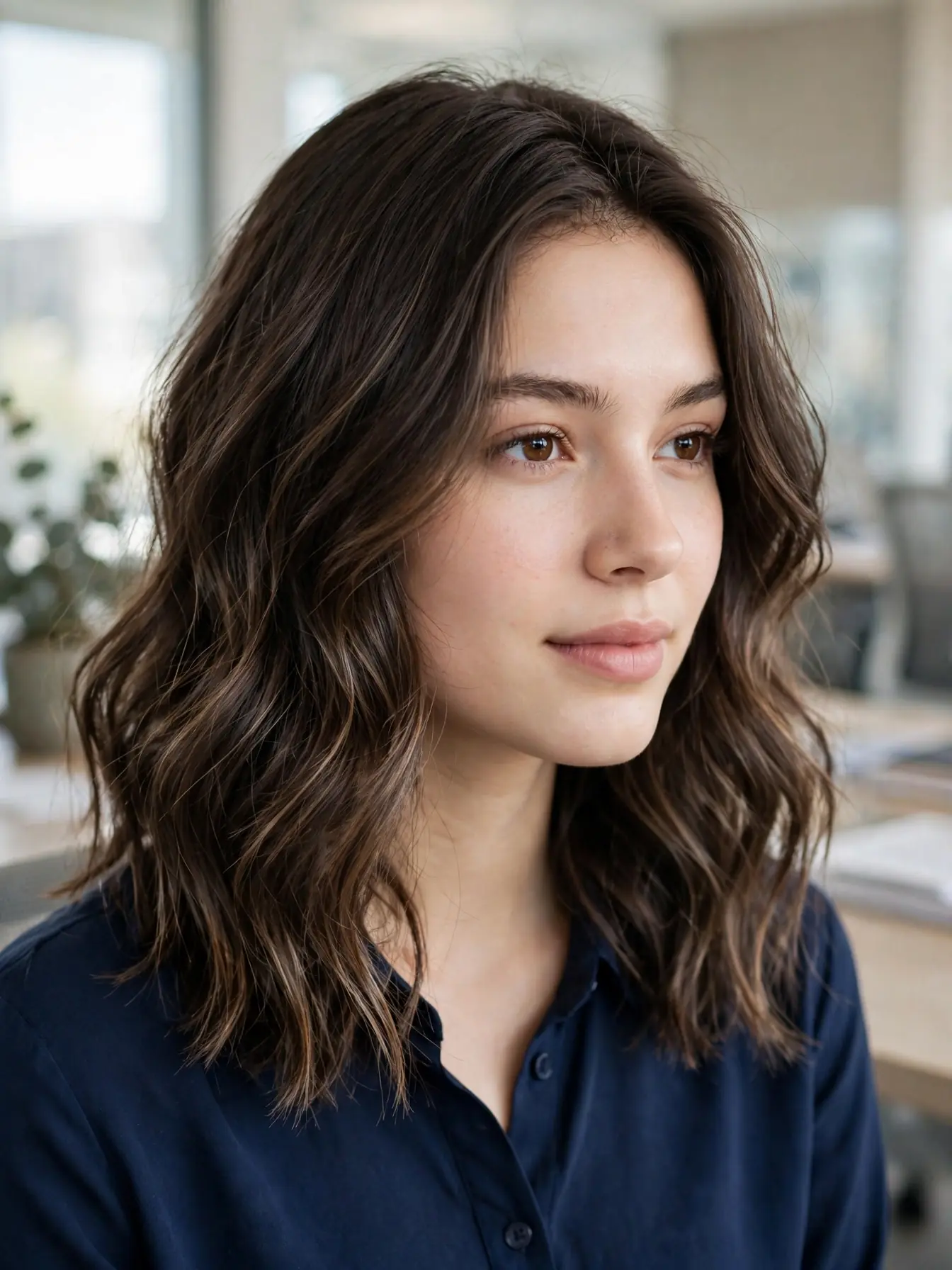Subtle mocha balayage on dark brown hair
