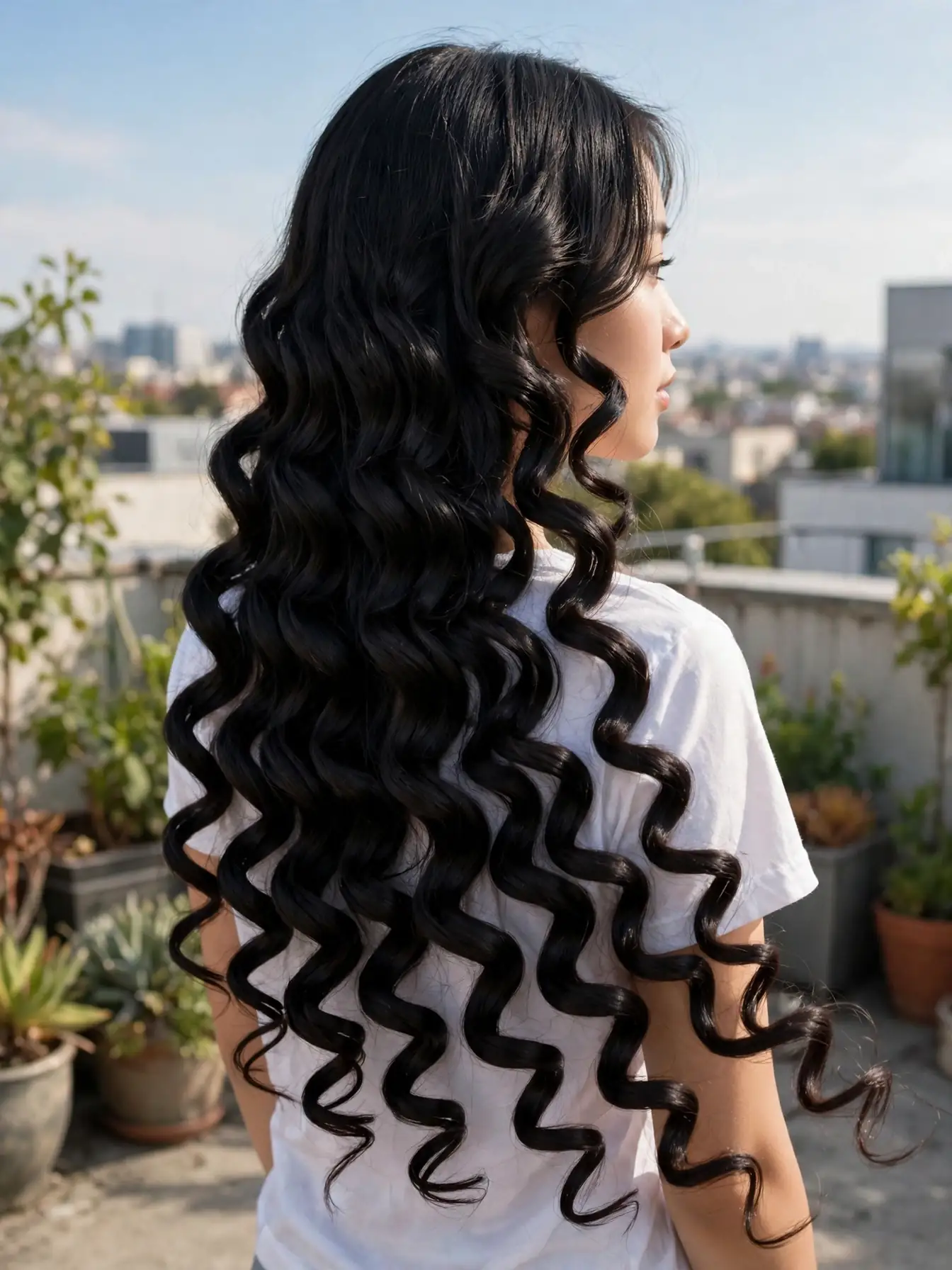 Big spiral curls for very long black hair