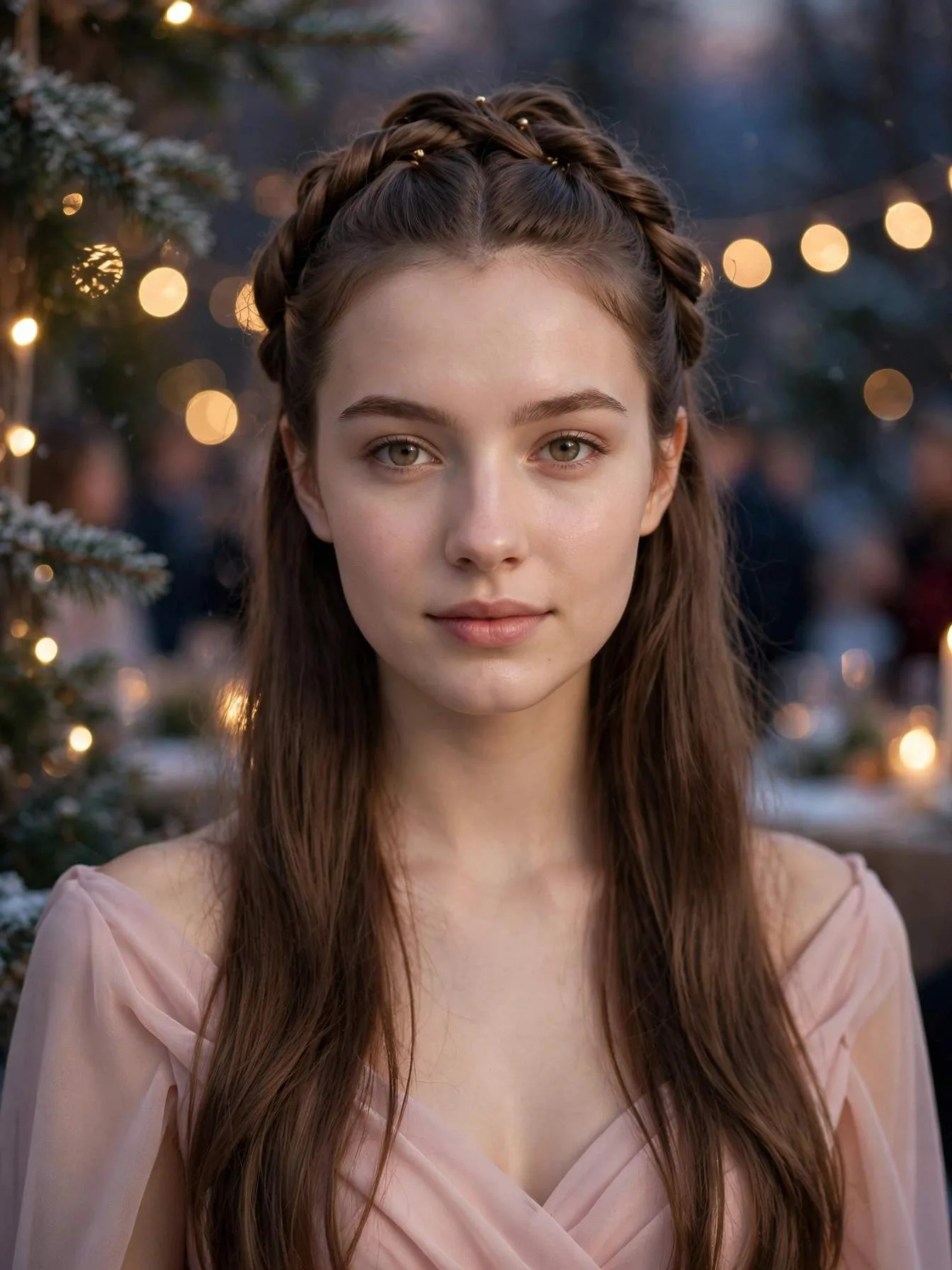 Twisted half-up crown hairstyle for a winter formal party