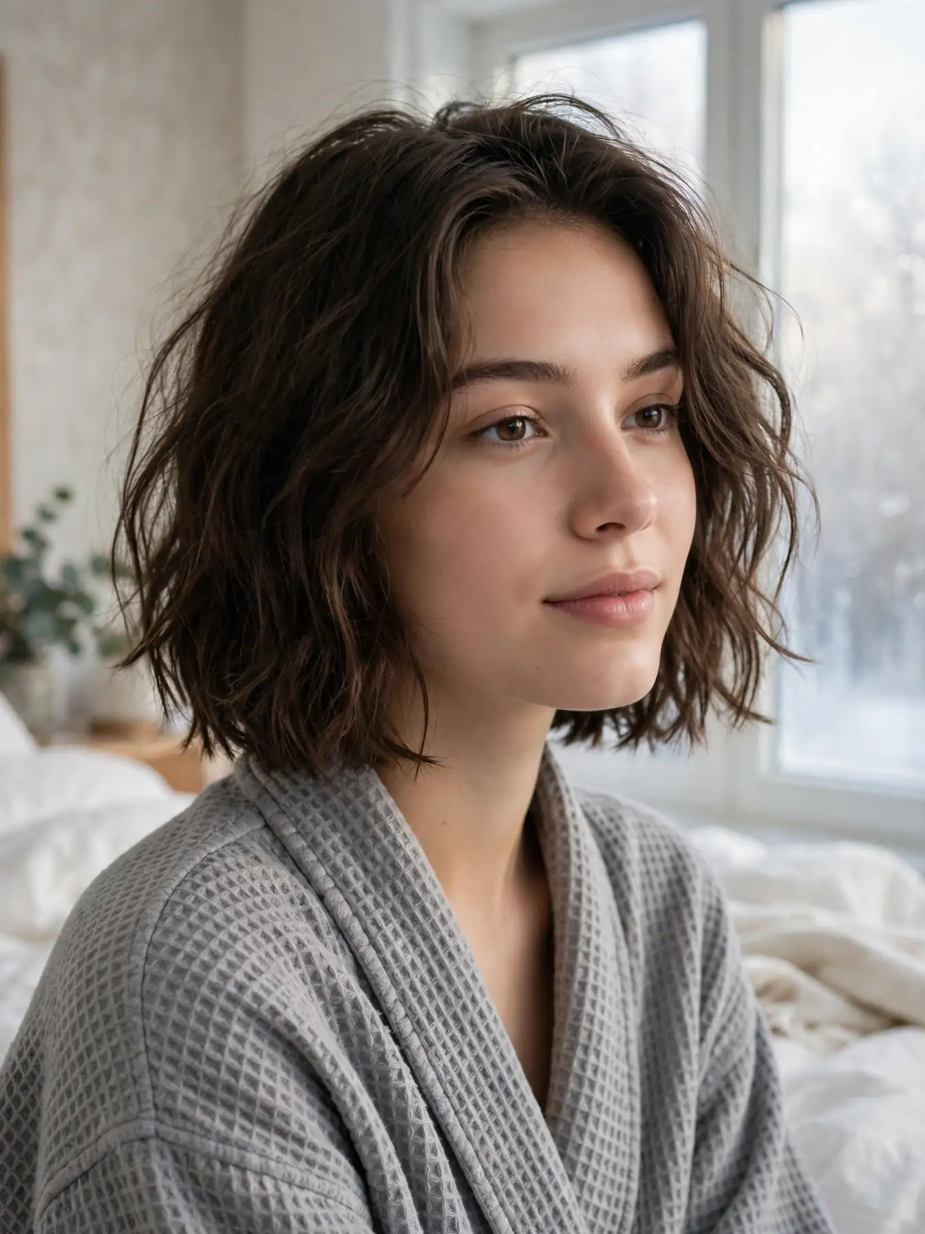 Winter bob haircuts for low effort: an undone air-dried bob with soft natural waves