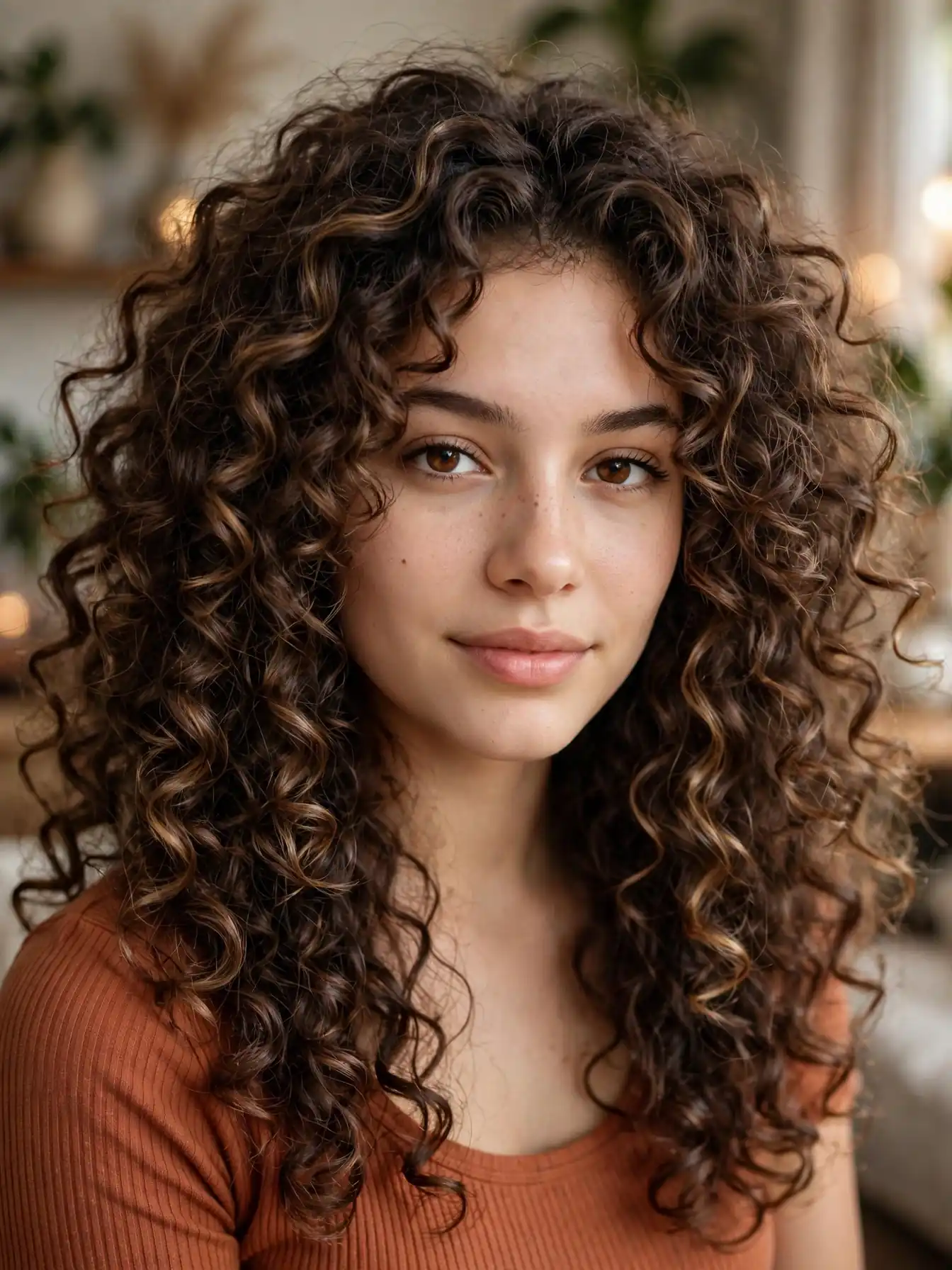Chocolate mocha balayage on defined curls