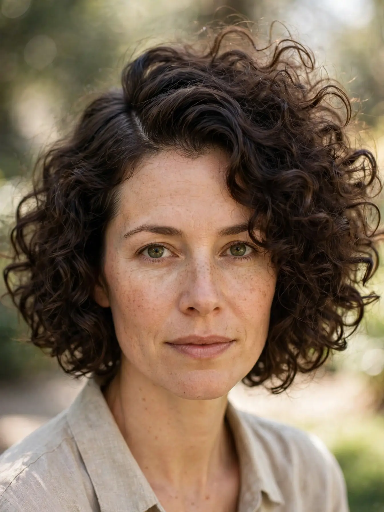 Curly bob haircut with deep side part