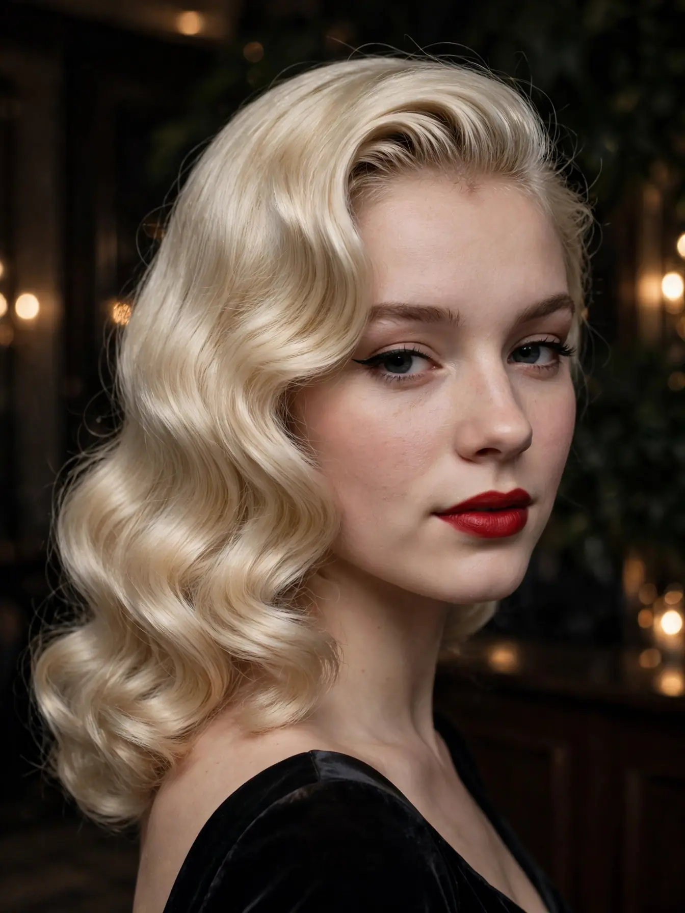 Hollywood-inspired soft waves with vintage glamour