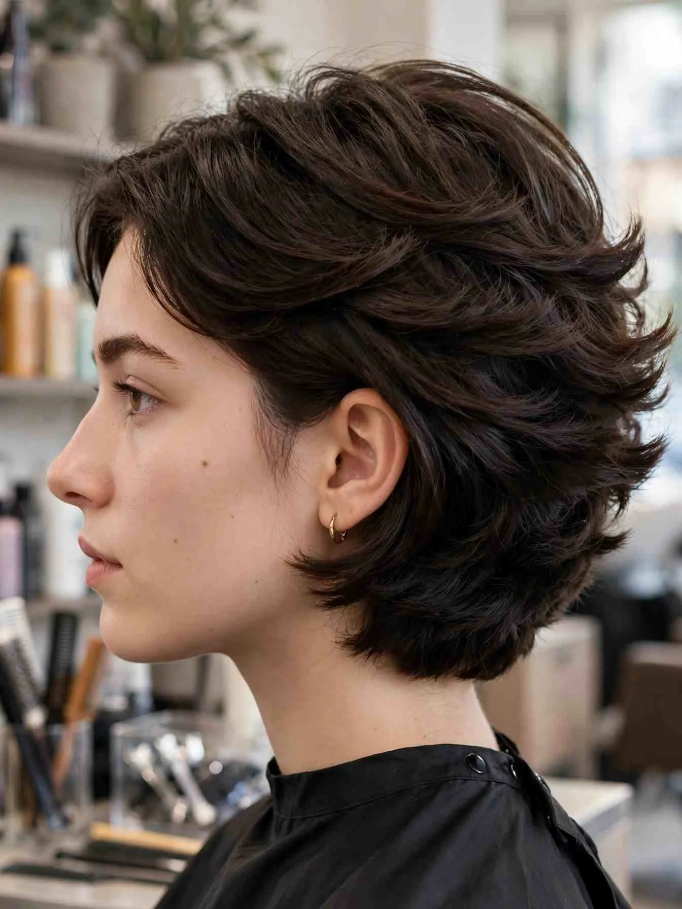 Stacked feathered bob with voluminous back layers