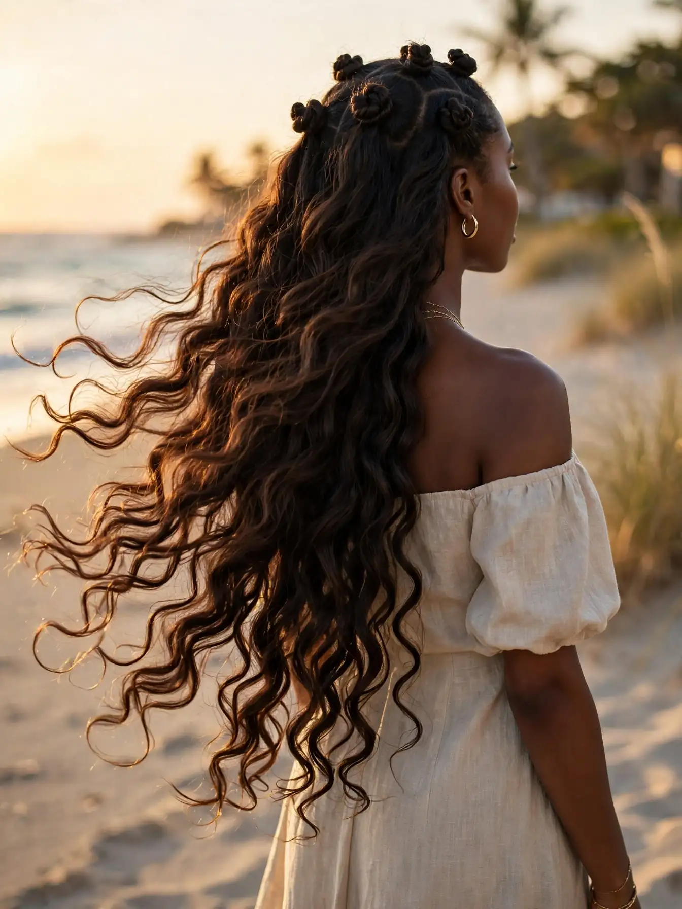 Waist-length miracle knots hairstyle